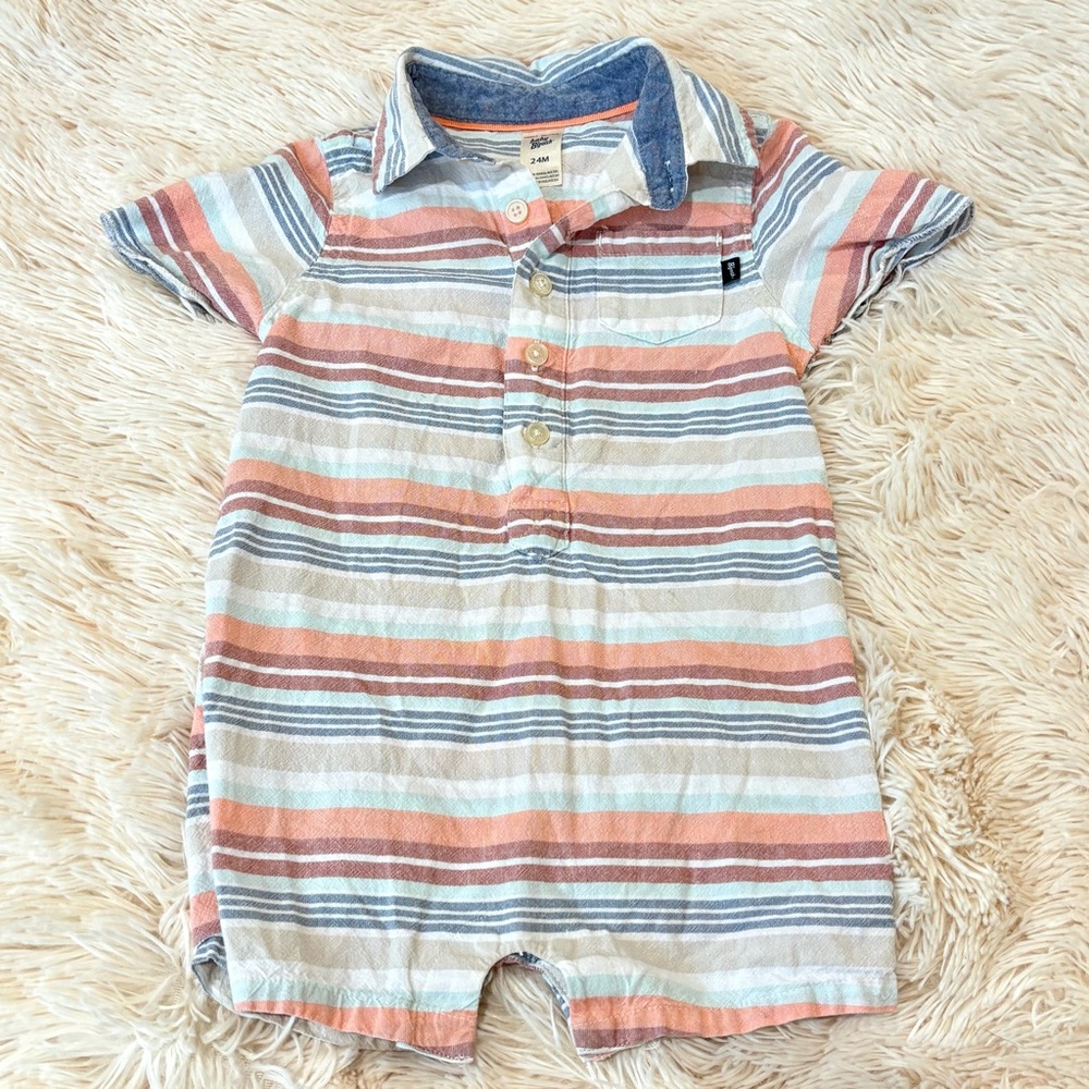 Baby B’Gosh Striped Button Down Pocket Romper 24 months